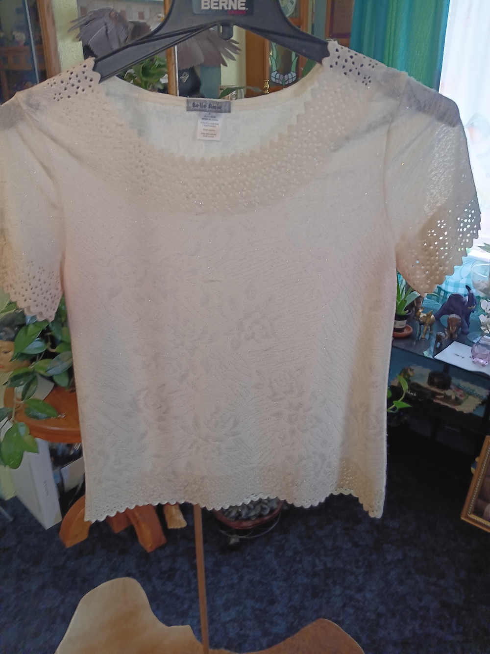 BeBe Rose Cream Eyelet Lace Short Sleeve Blouse